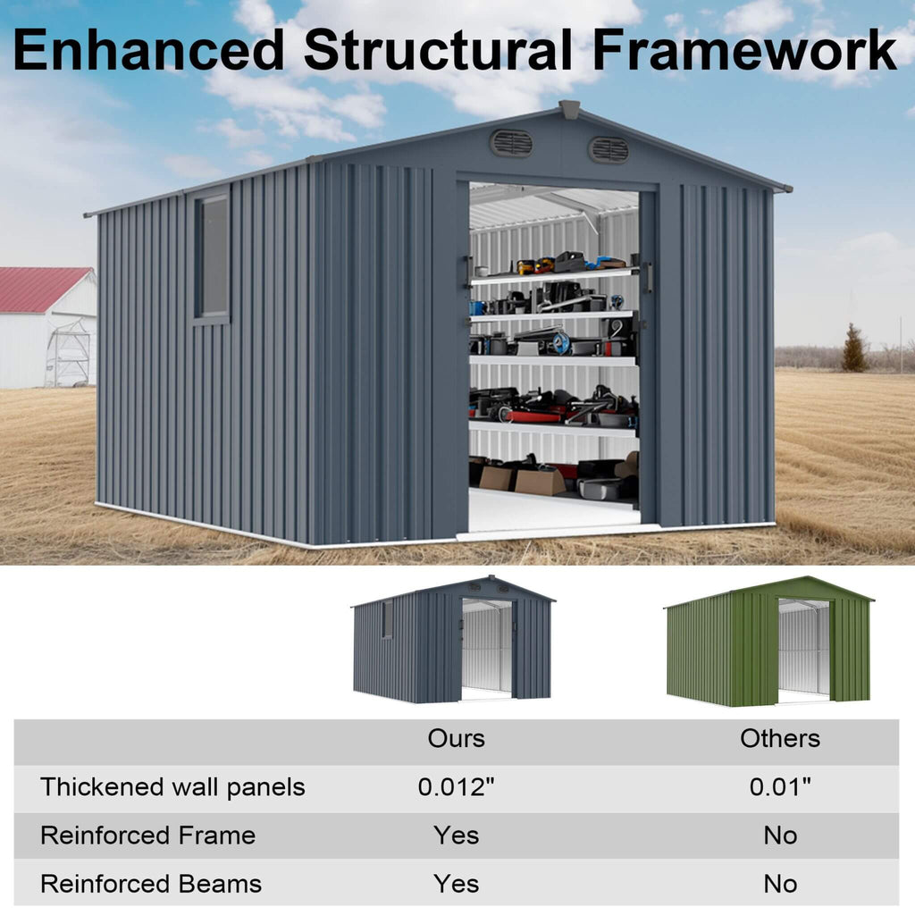 [08X10FT] Alora Large Outdoor Metal Storage Tool Shed With Window And Lockable Doors (SAK32987)