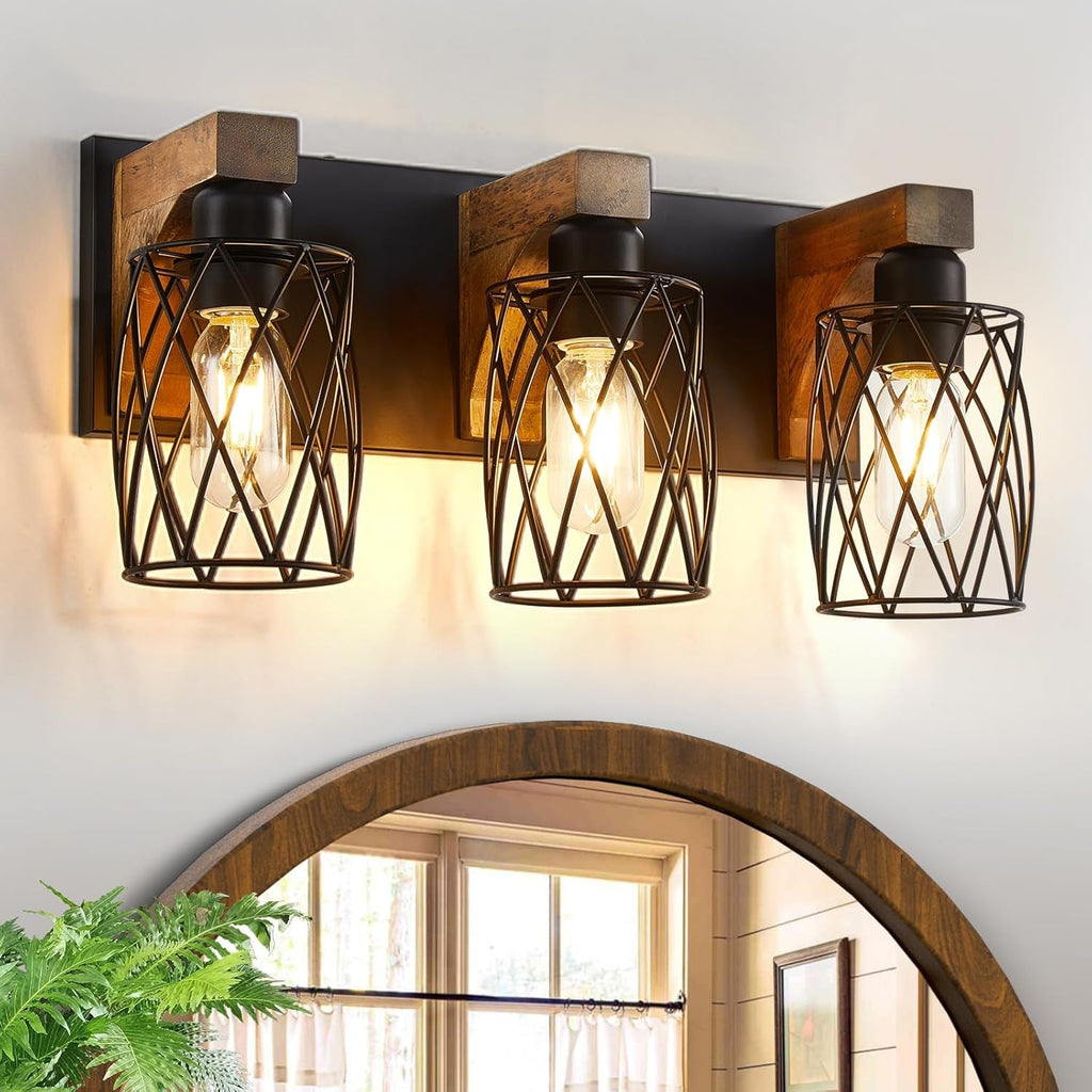 3-Light Wood Bathroom Light Fixture