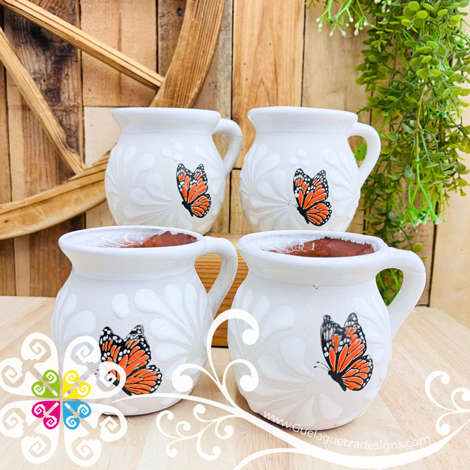 Set of Mariposa White Espiga Clay Mugs - Set Taza Barro