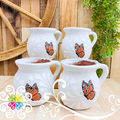 Set of Mariposa White Espiga Clay Mugs - Set Taza Barro