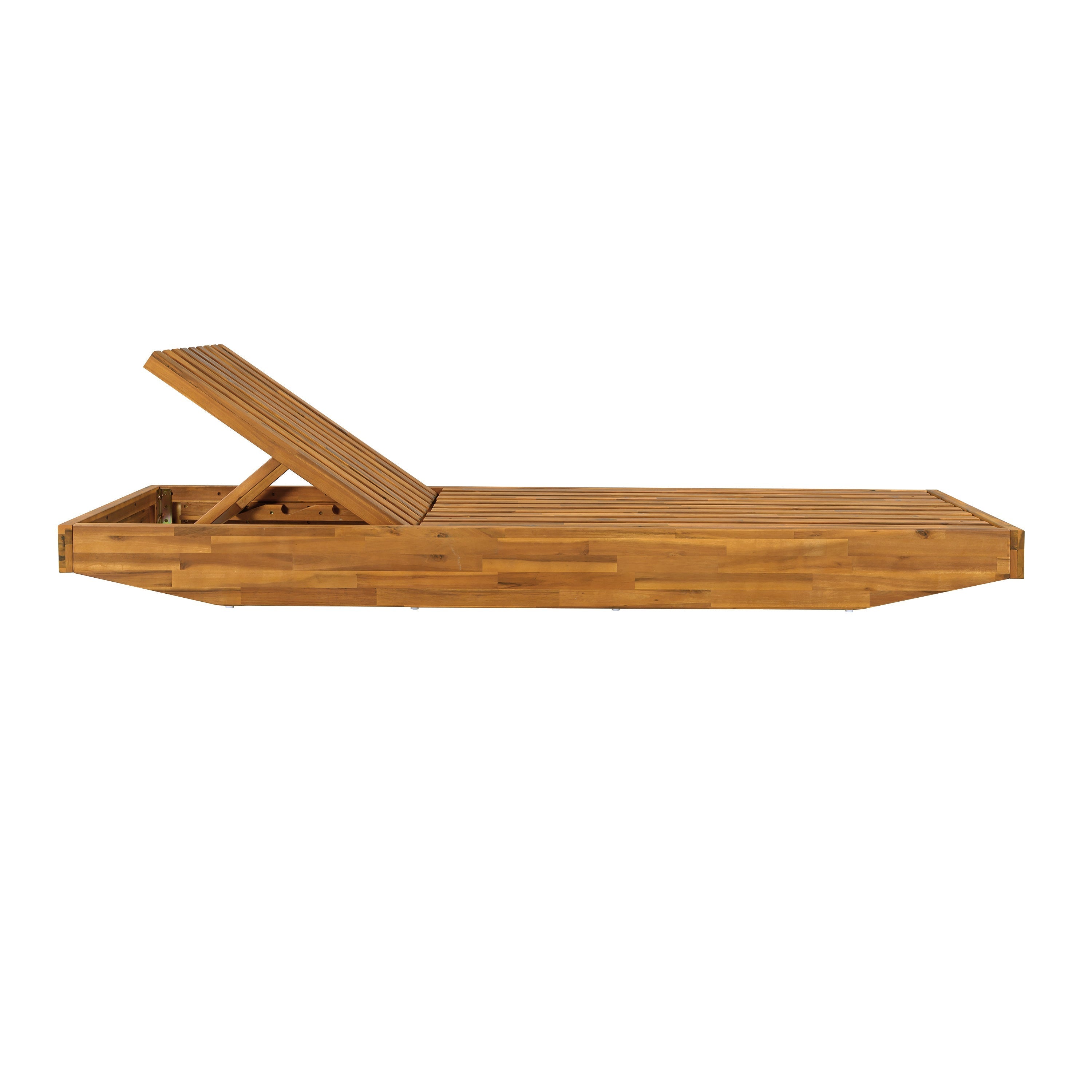 Acacia Wood Chaise Lounge with Cushion - Teak Finish