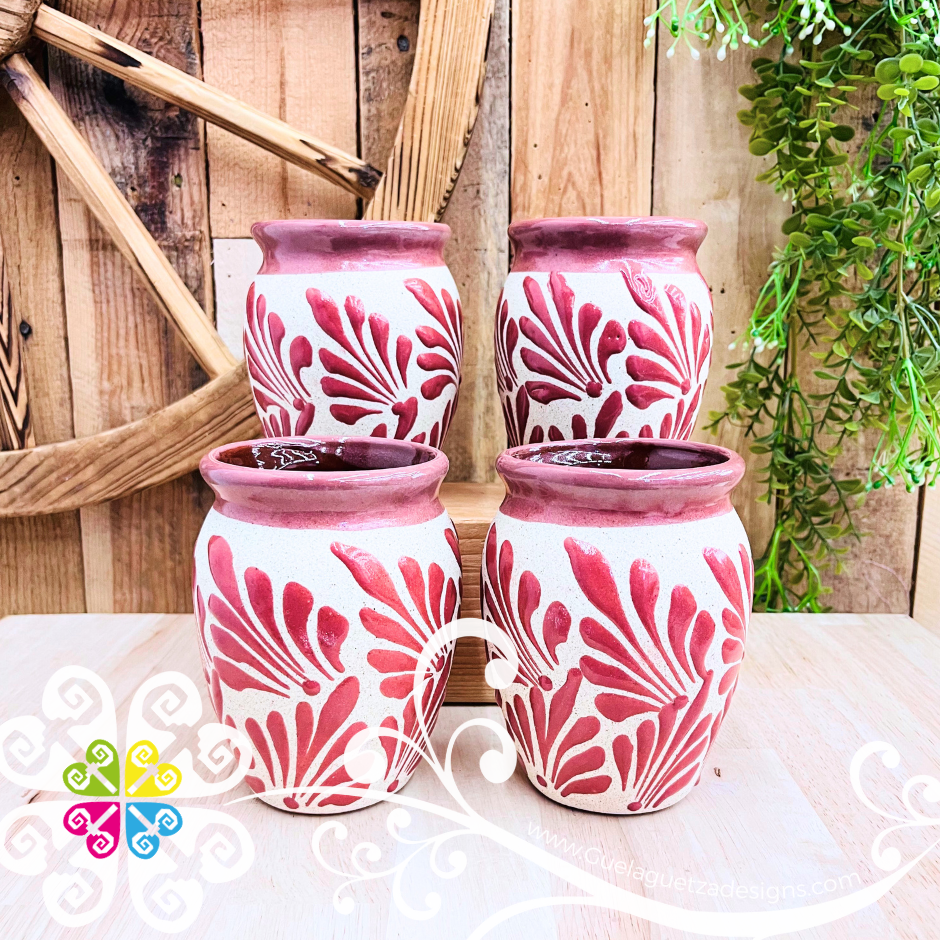 Set of Maroon Espiga Plumeado Cantarito Cup - Set Clay Cantarito