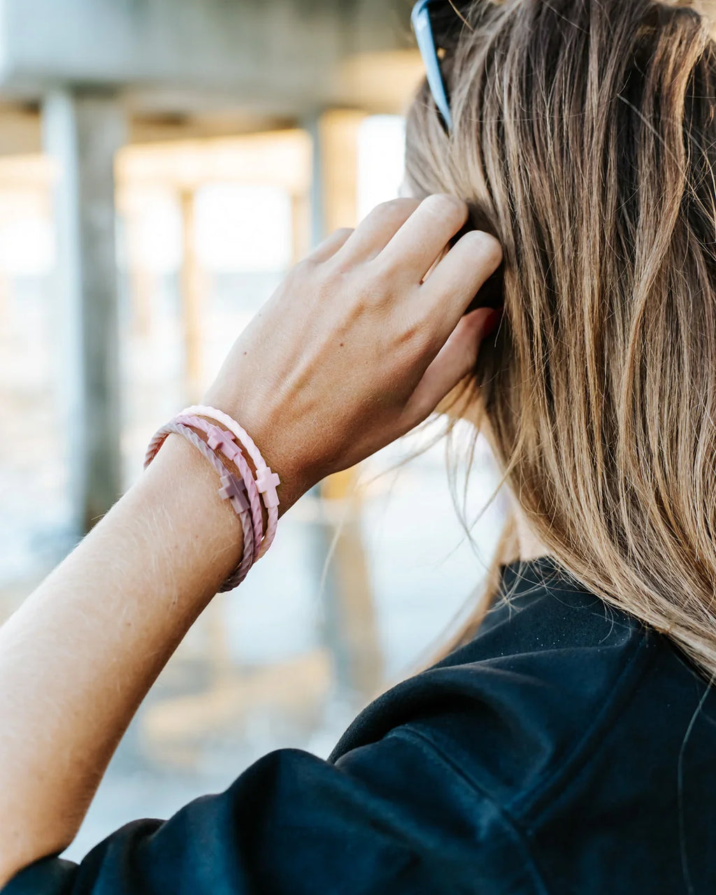 Rosewood Clay Infinity Cross Silicone Bracelet Set