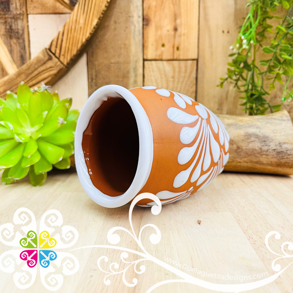 Set of Natural with White Espiga Cantarito Cup - Set Clay Cantarito
