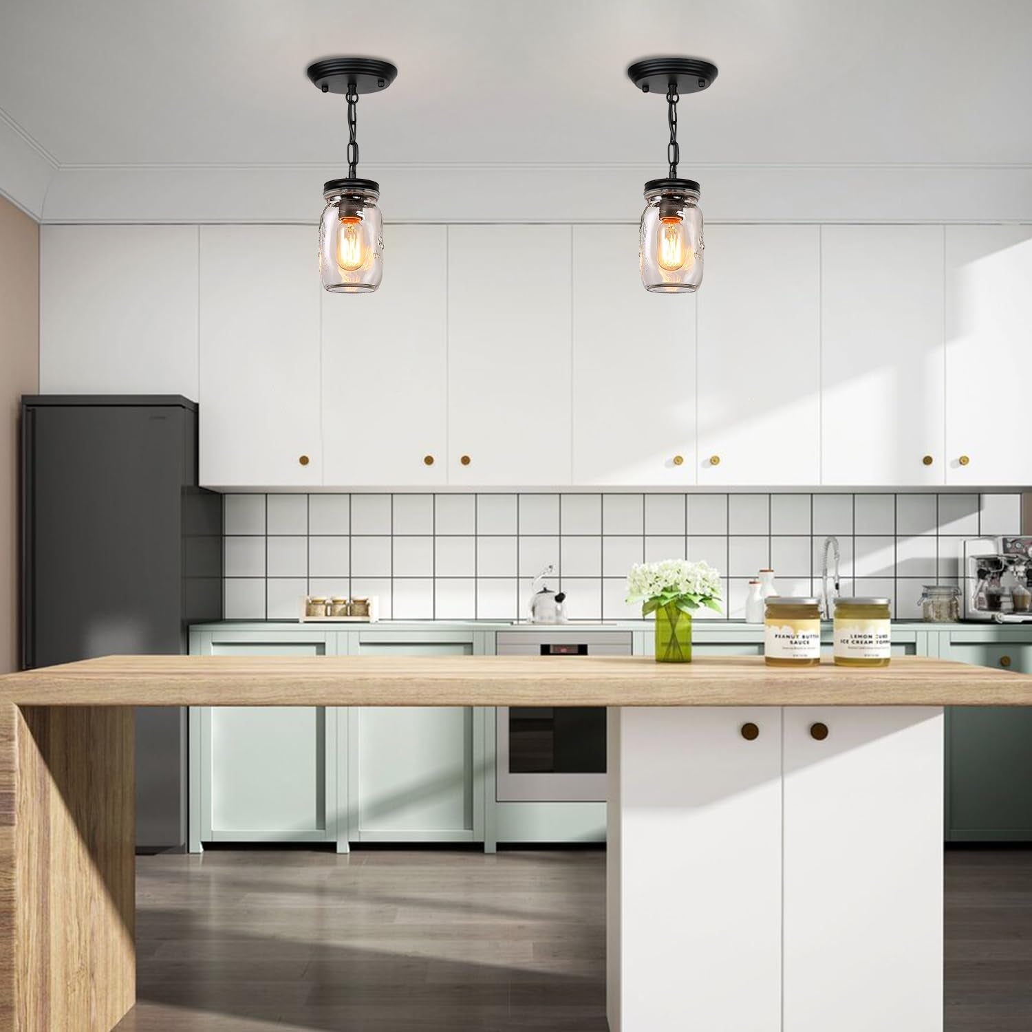 1 Light Glass Mason Jar Pendant Light Fixture
