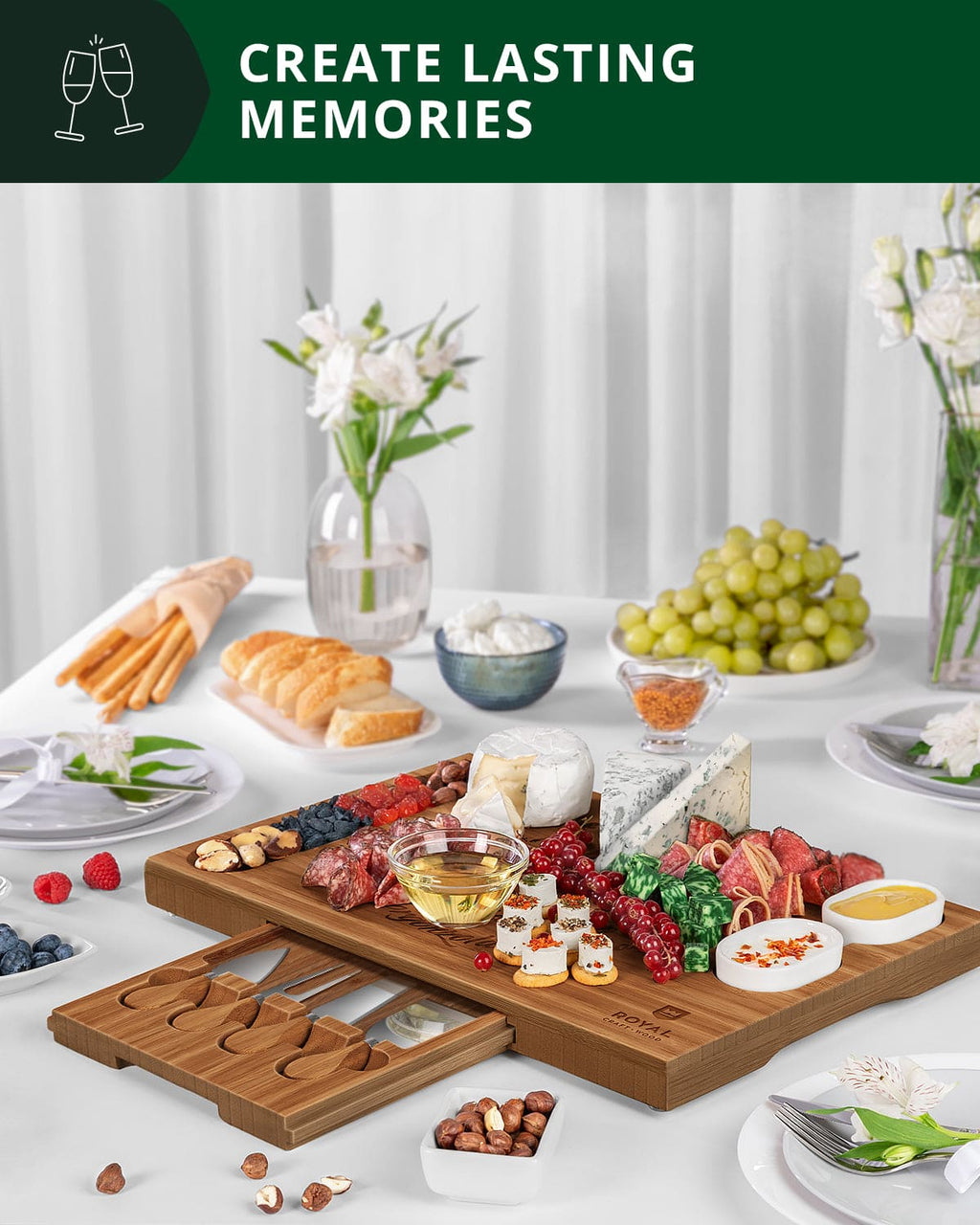 Cheese Board Set w/knives, 16.5“x11”, Brown
