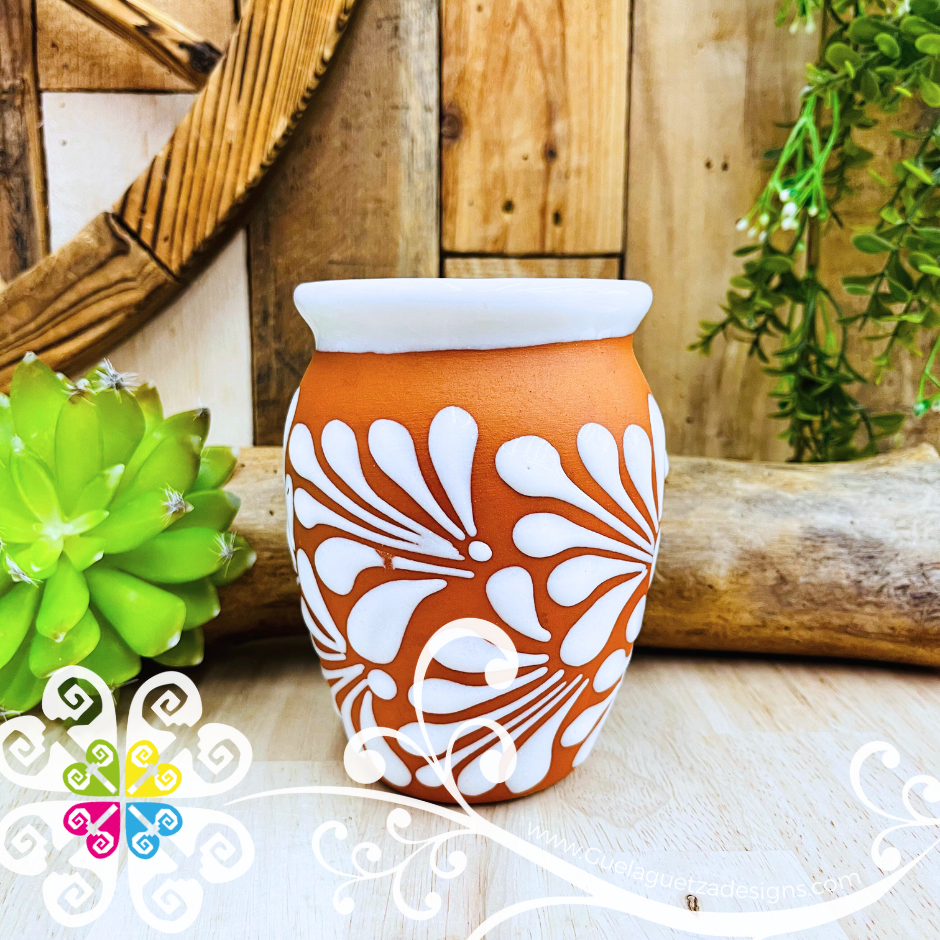 Set of Natural with White Espiga Cantarito Cup - Set Clay Cantarito