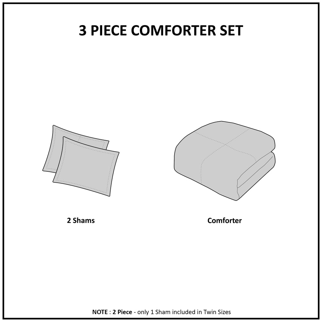 3 Piece Tufted Cotton Chenille Palm Comforter Set Off-White King/Cal King