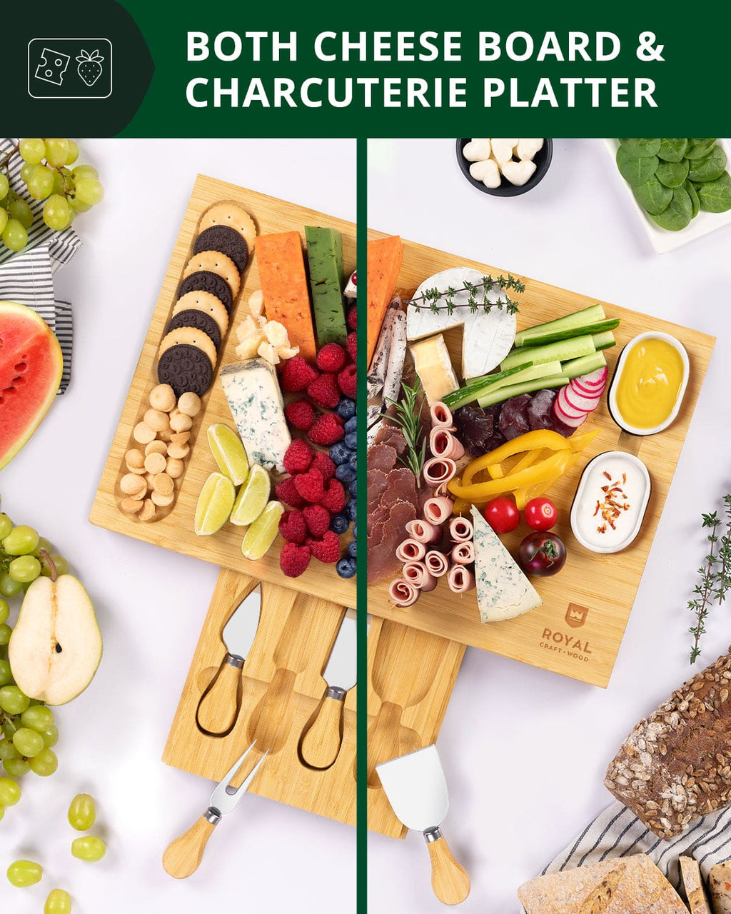 Cheese Board Set w/knives, 16.5“x11”