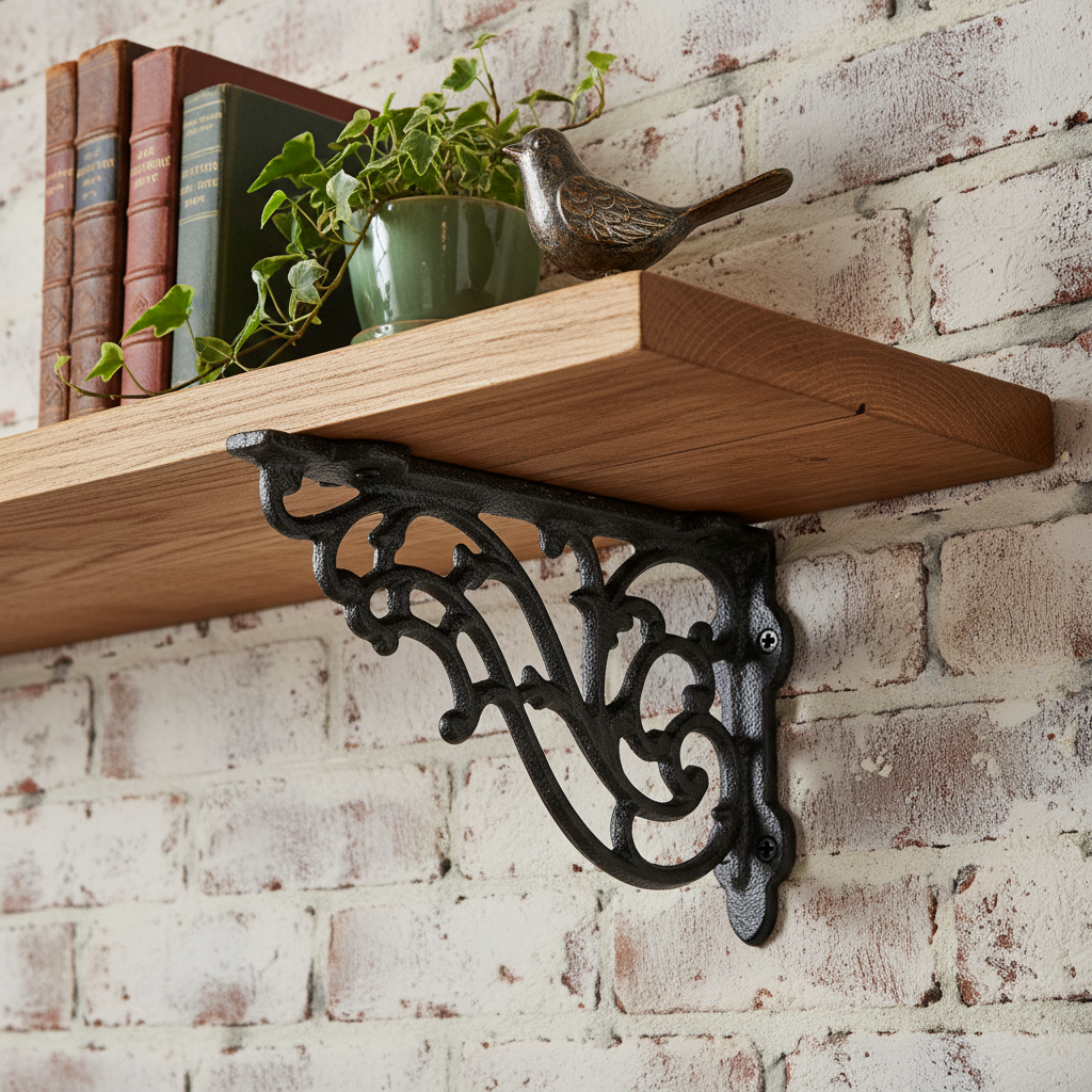 Scrolled Shelf Bracket, Cast Iron Vintage Scrollwork Shelf Support