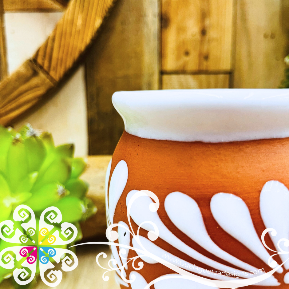 Set of Natural with White Espiga Cantarito Cup - Set Clay Cantarito