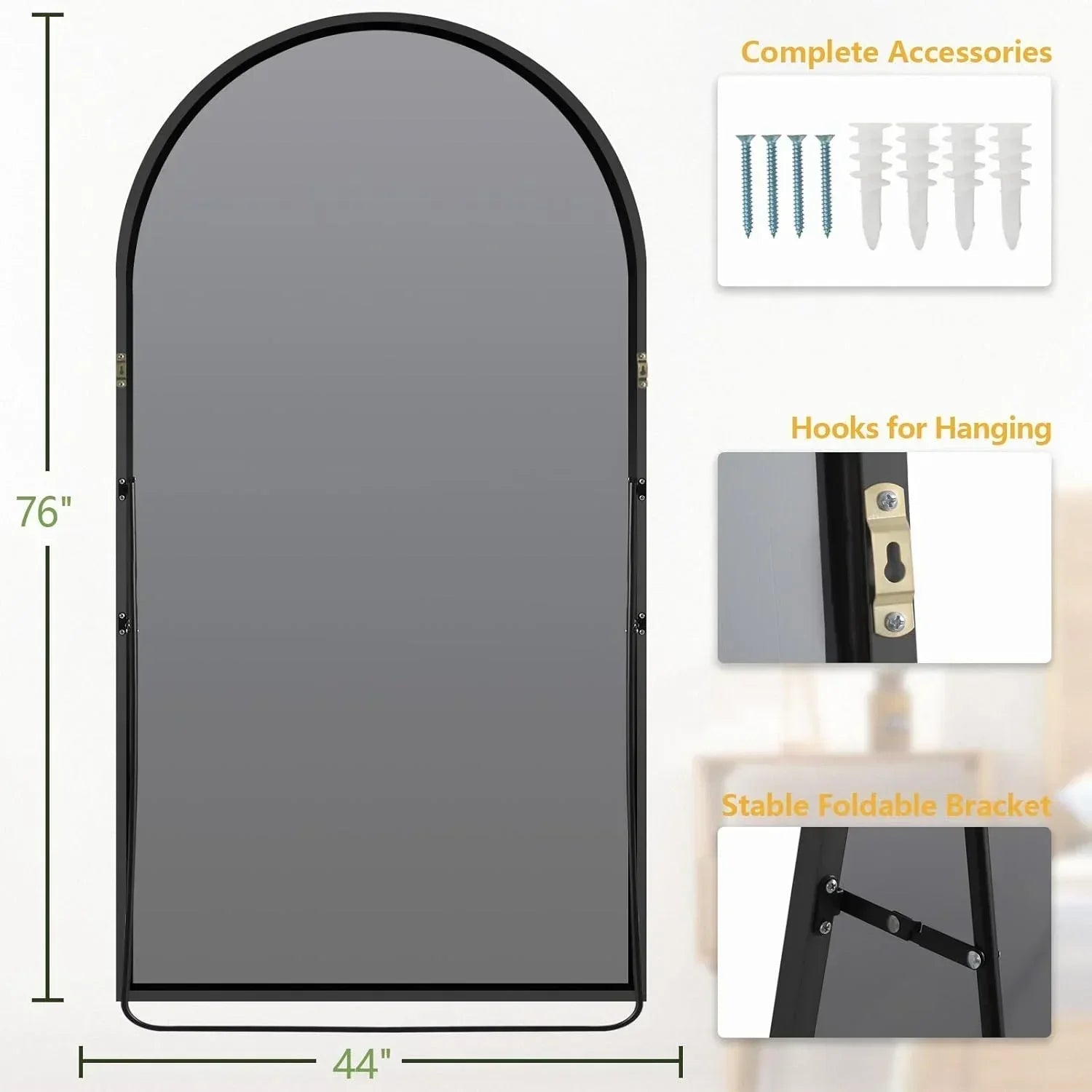 MELOMOIR Oversized Floor Mirror Freestanding, Full Length Mirror for Bedroom Living Room Dressing Room Gym Yoga Hair Salon, Black Arched Mirror Full Length with Shatterproof Tempered Glass