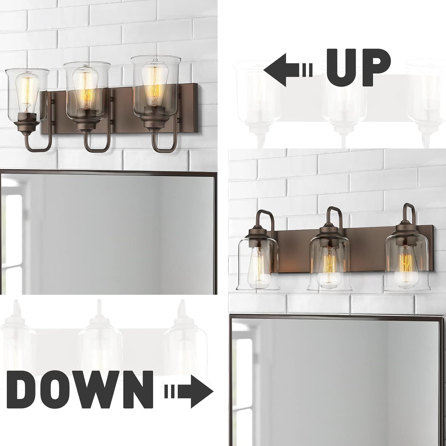 Farmhouse Glass Bathroom Vanity Light Fixture