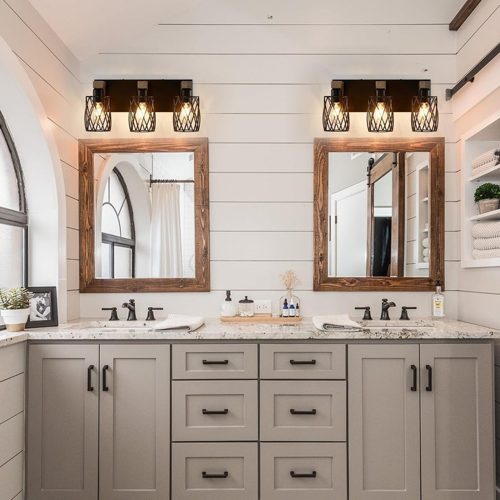 3-Light Wood Bathroom Light Fixture