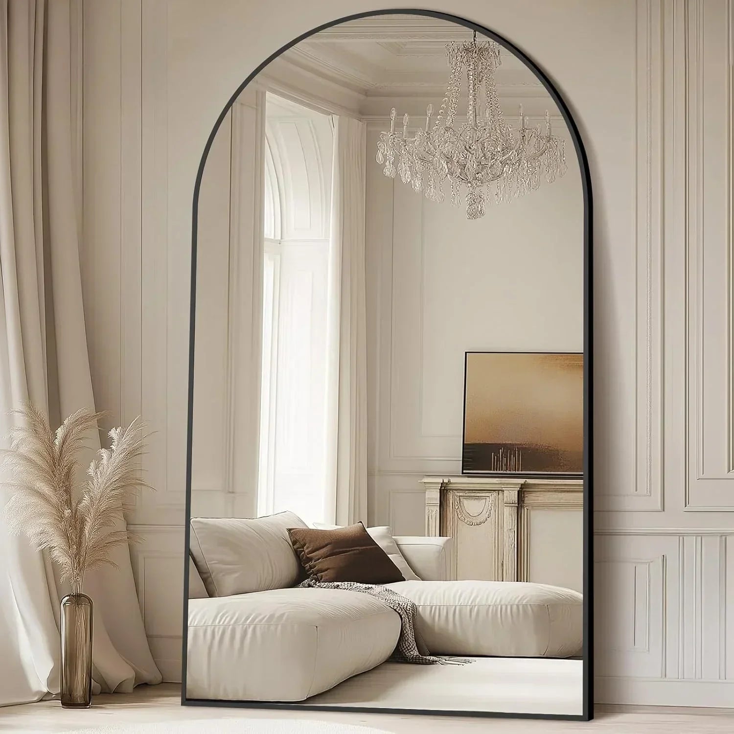 MELOMOIR Oversized Floor Mirror Freestanding, Full Length Mirror for Bedroom Living Room Dressing Room Gym Yoga Hair Salon, Black Arched Mirror Full Length with Shatterproof Tempered Glass