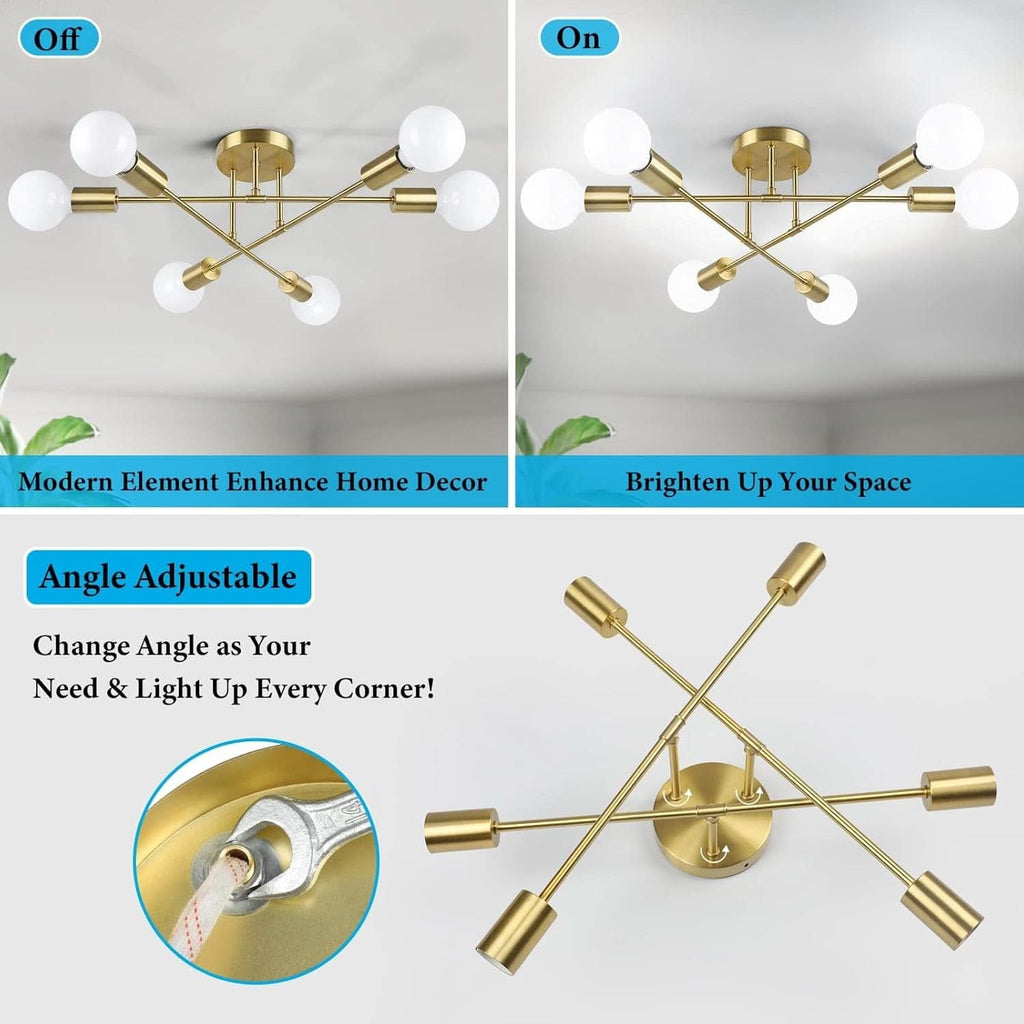 Gold Sputnik Chandelier Semi Flush Mount Ceiling Fixture