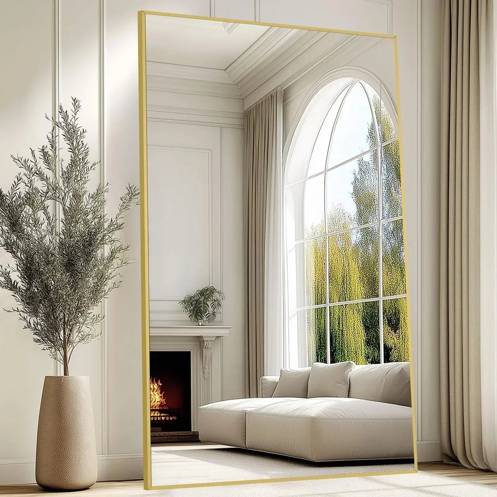 MELOMOIR Oversized Floor Mirror Freestanding, Full Length Mirror for Bedroom Living Room Dressing Room Gym Yoga Hair Salon, Black Arched Mirror Full Length with Shatterproof Tempered Glass