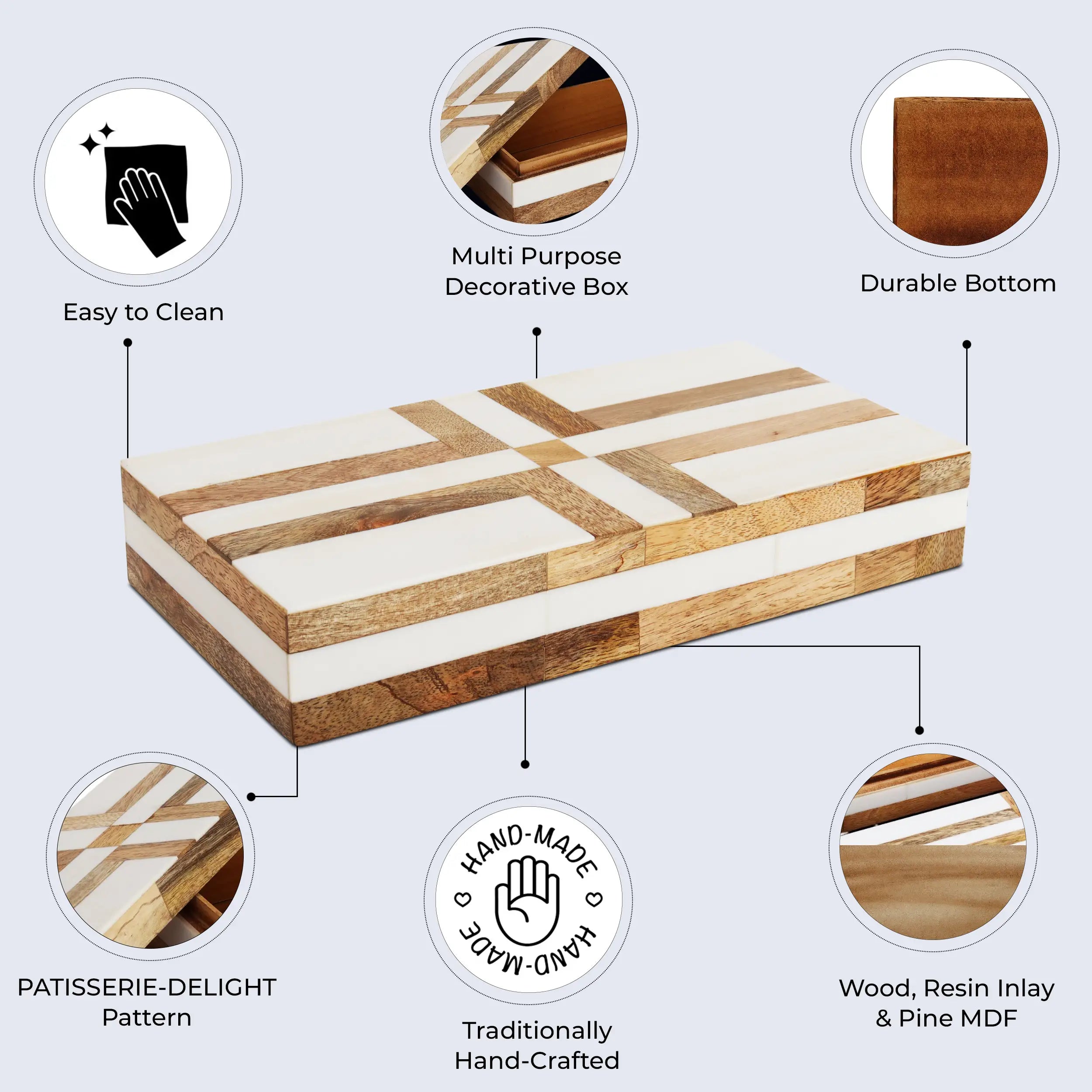 Patisserie Delight Resin & Wood Inlay Decorative Storage Box - 7 Sizes