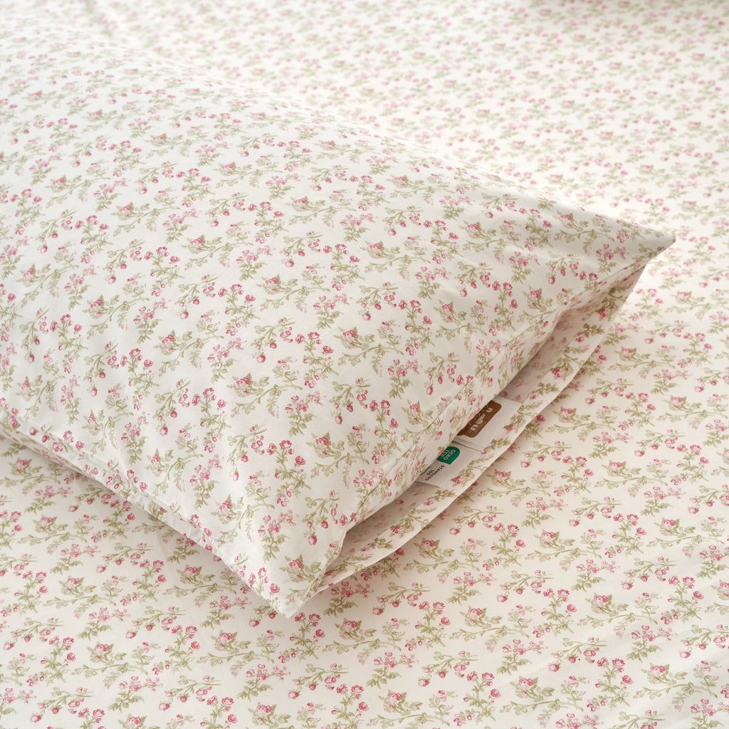 DaDa Bedding Collection Romantic Coquette Sheet Set - 100% Cotton [ Poplin Cotton ] Floral Fitted & Flat Sheets with Pillowcases - Deep Pocket Design - Soft, Breathable, Wrinkle-Resistant