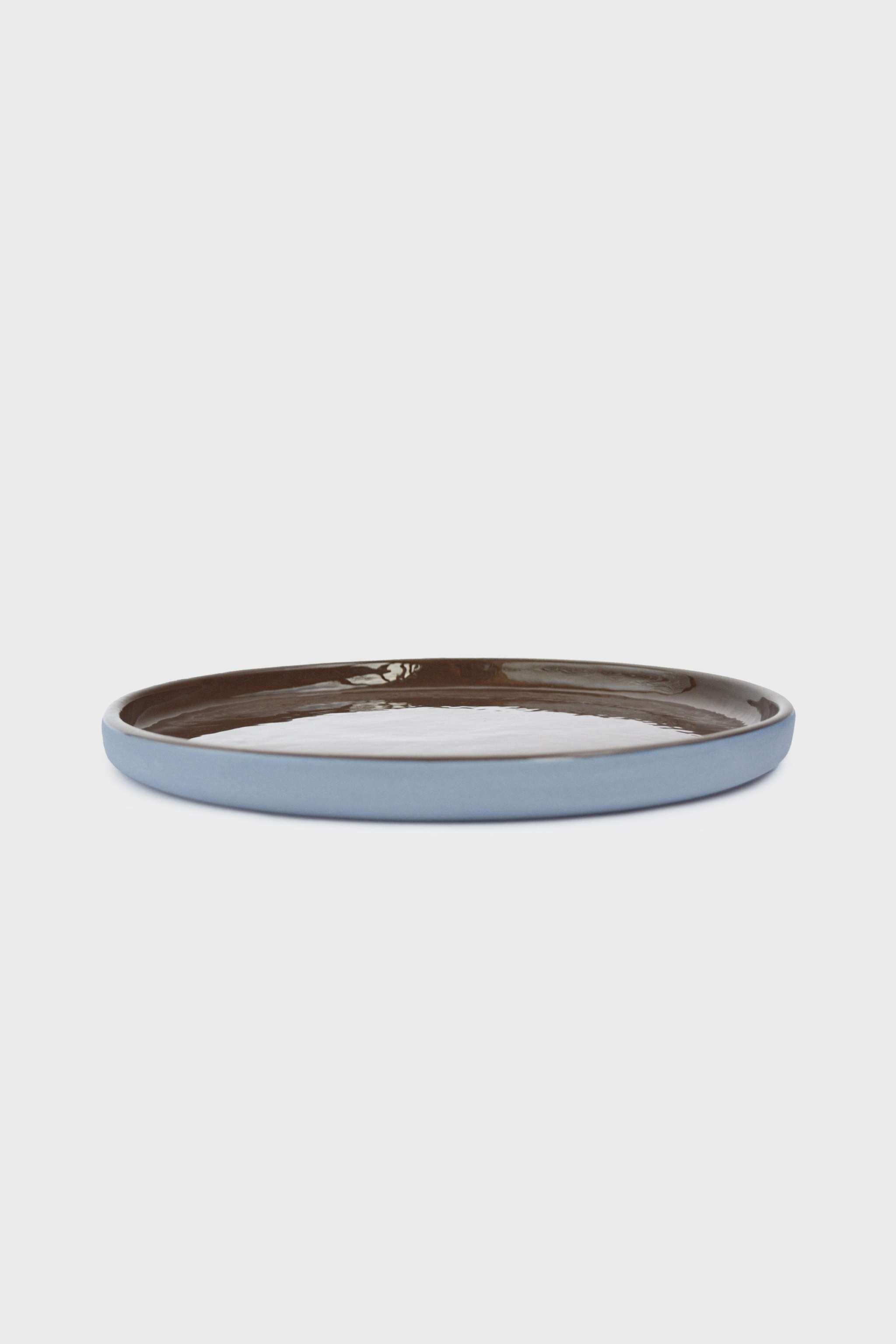 Handmade Blue Porcelain Dinner Plates. Forget-me-not/Chocolate