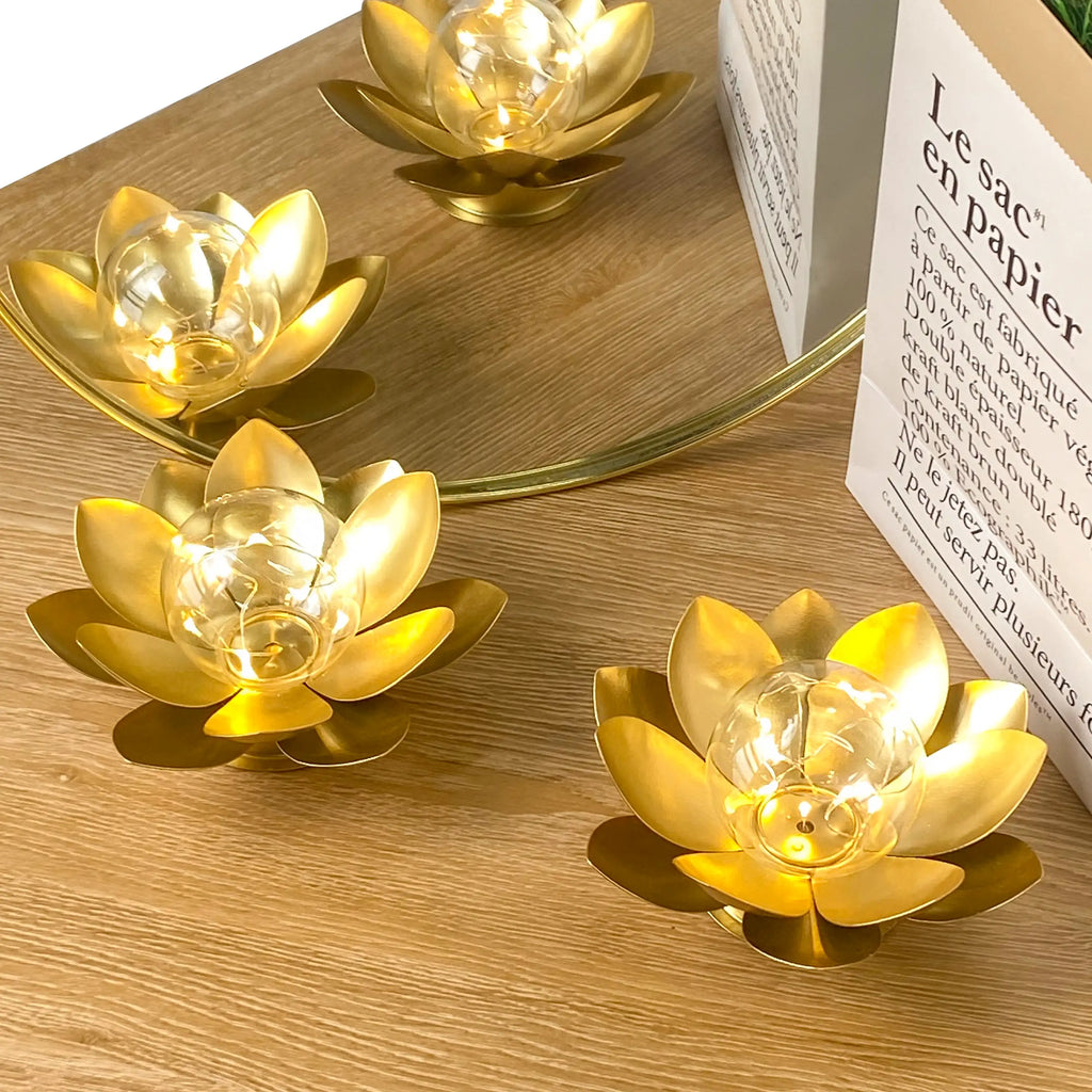 Set of 2-D6"xH3.34" Gold Lotus Table Lamps