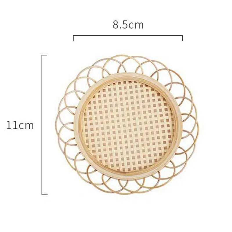 DecorBites™ Bamboo Woven Coasters & Storage Basket Set for Kitchen Table Décor