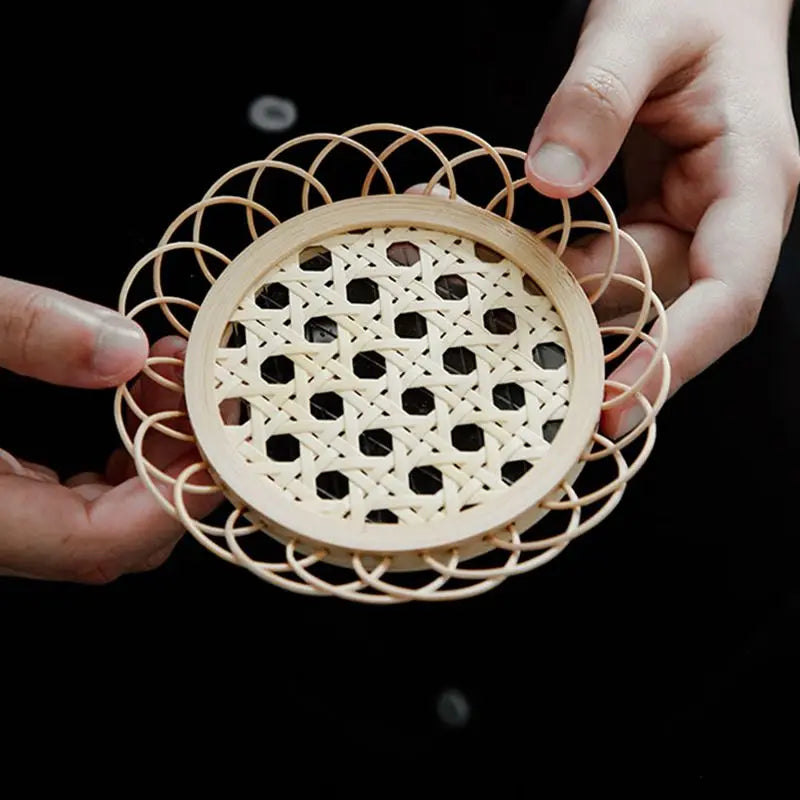 DecorBites™ Bamboo Woven Coasters & Storage Basket Set for Kitchen Table Décor