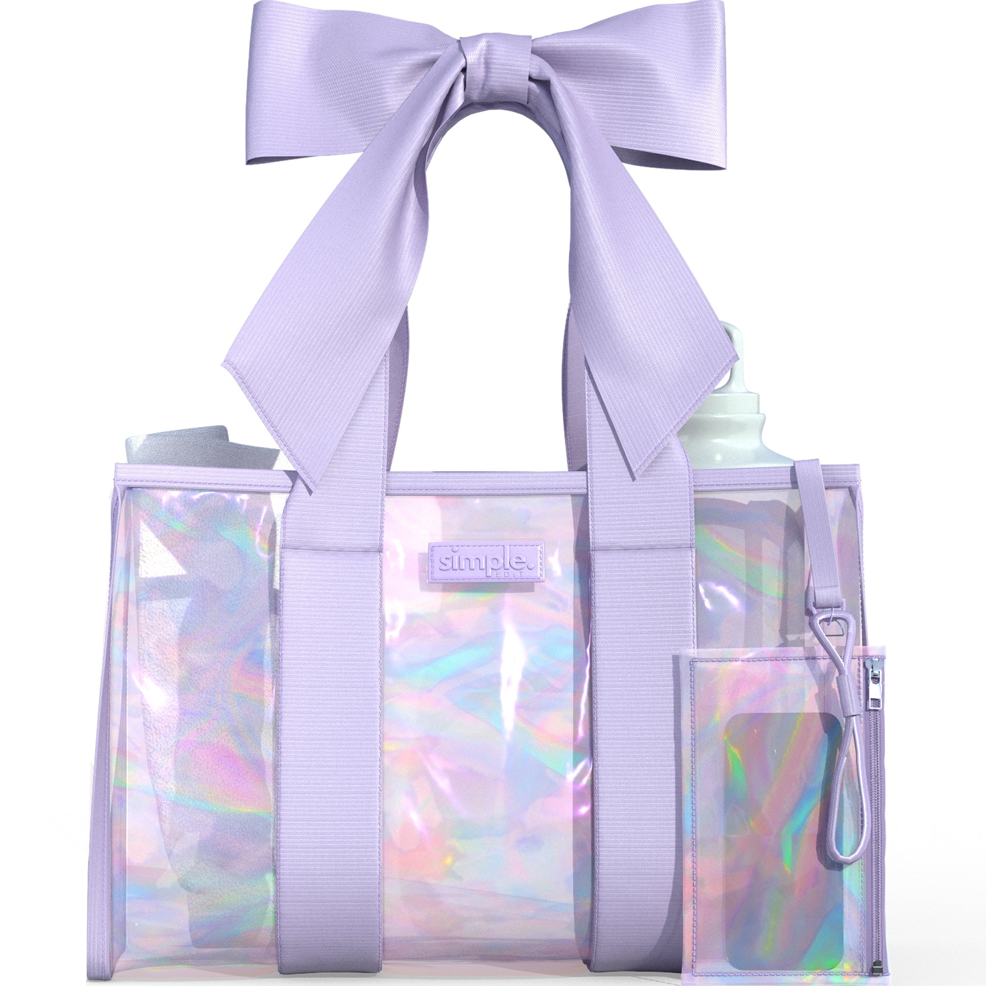 Bowme Beach Prism Purple Tote with Phone Pouch- Lightweight, Waterproof, Tip-Proof, Foldable and Washable Tote Bag for Beach, Pool, Travel and Vacation