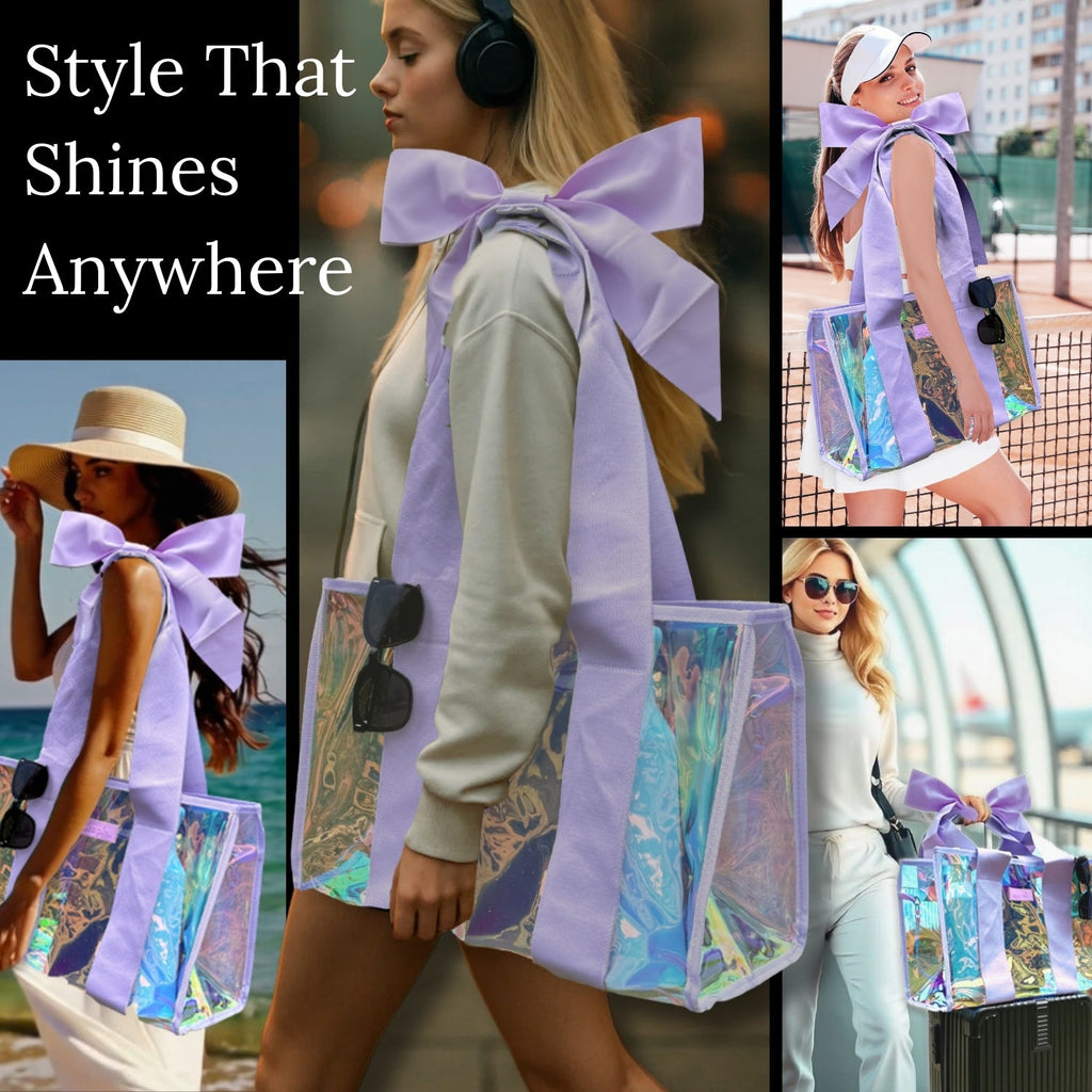 Bowme Beach Prism Purple Tote with Phone Pouch- Lightweight, Waterproof, Tip-Proof, Foldable and Washable Tote Bag for Beach, Pool, Travel and Vacation