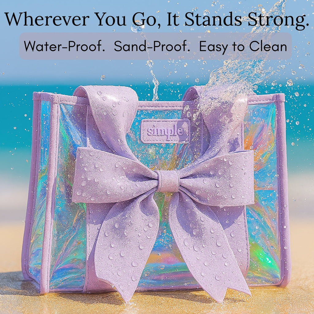 Bowme Beach Prism Purple Tote with Phone Pouch- Lightweight, Waterproof, Tip-Proof, Foldable and Washable Tote Bag for Beach, Pool, Travel and Vacation