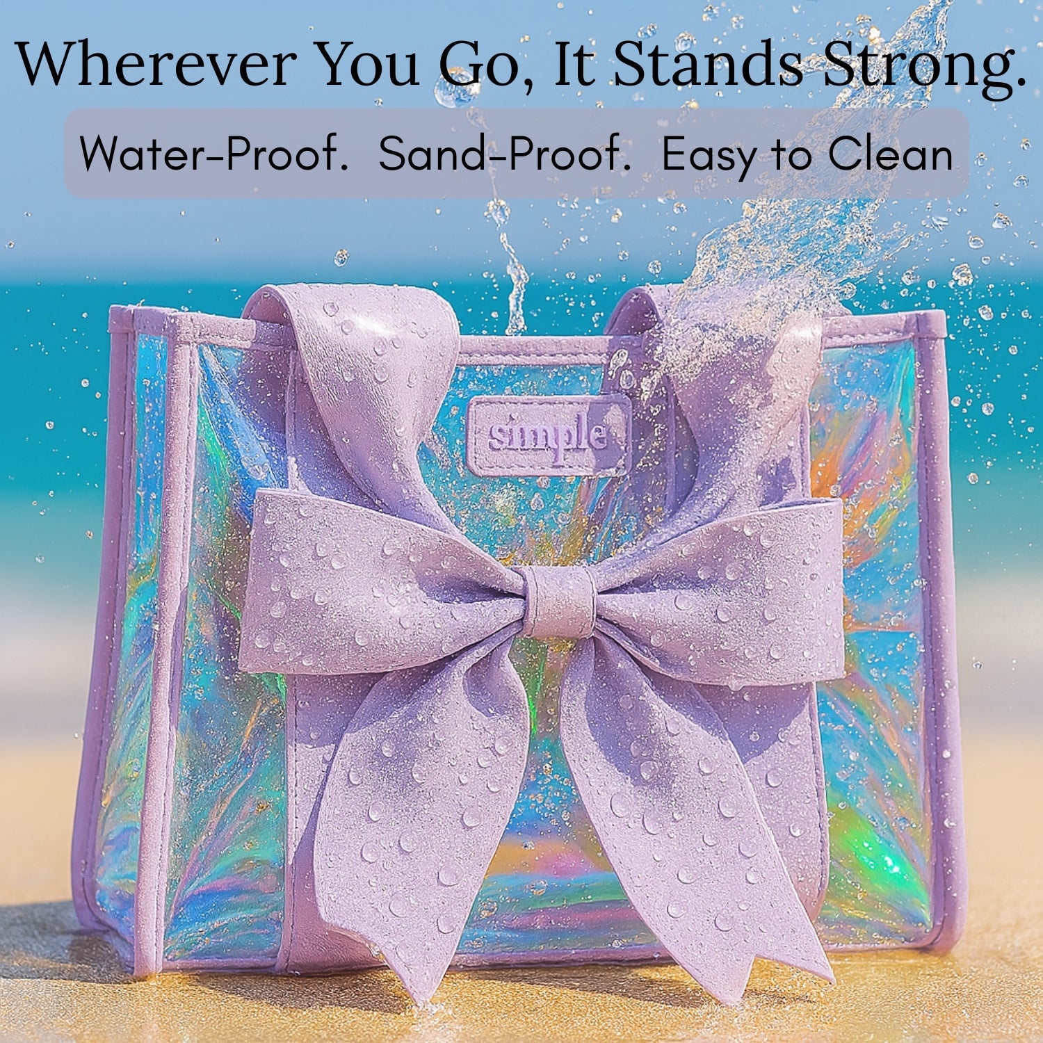 Bowme Beach Prism Purple Tote with Phone Pouch- Lightweight, Waterproof, Tip-Proof, Foldable and Washable Tote Bag for Beach, Pool, Travel and Vacation