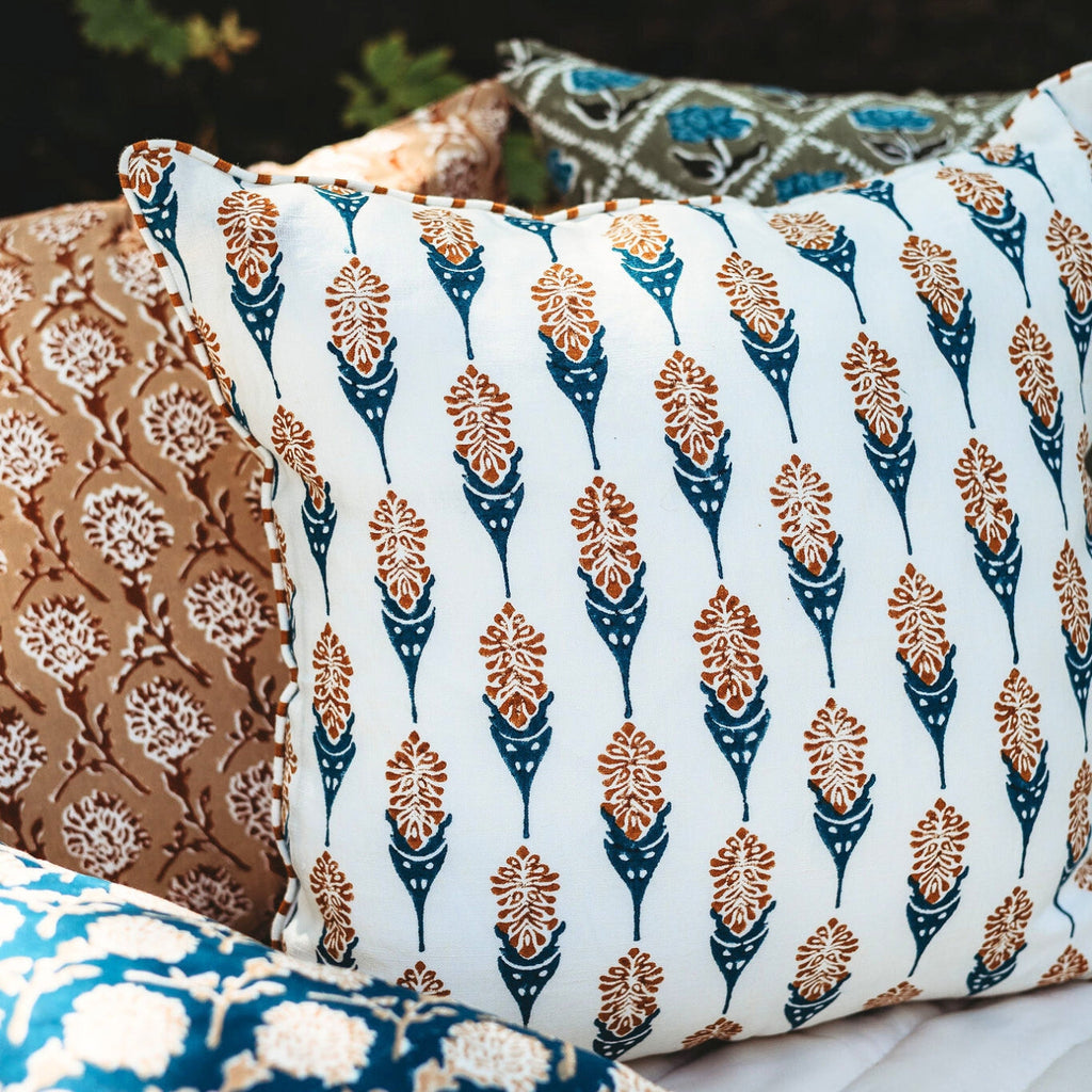 Bahaar Throw Pillow Cover - Ginger & Blue