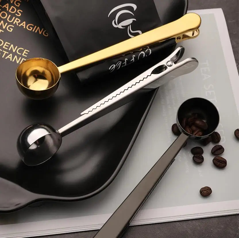 DecorBites™ 2-in-1 Stainless Steel Coffee Spoon & Sealing Clip - Gold Kitchen Accessory