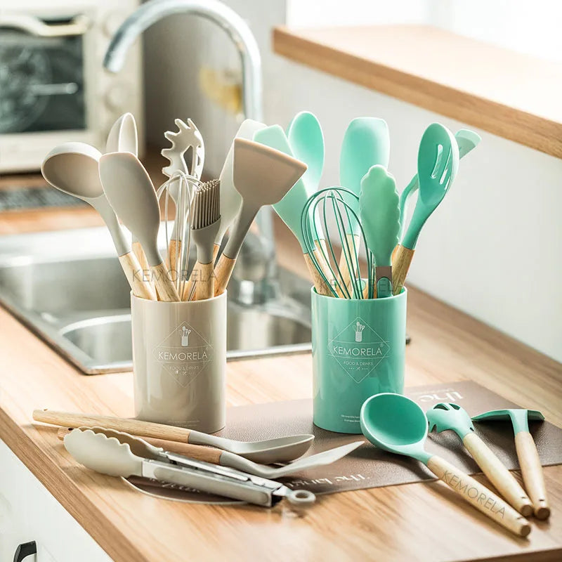 DecorBites™ 13-Piece Silicone Kitchen Utensils Set with Storage Box | Heat-Resistant Cooking Tools and Baking Accessories