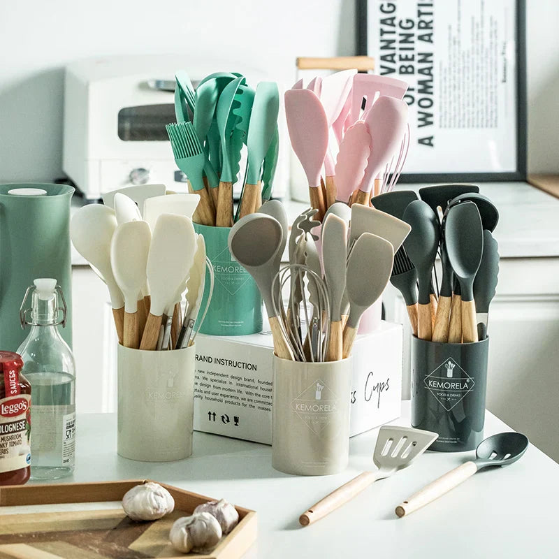 DecorBites™ 13-Piece Silicone Kitchen Utensils Set with Storage Box | Heat-Resistant Cooking Tools and Baking Accessories