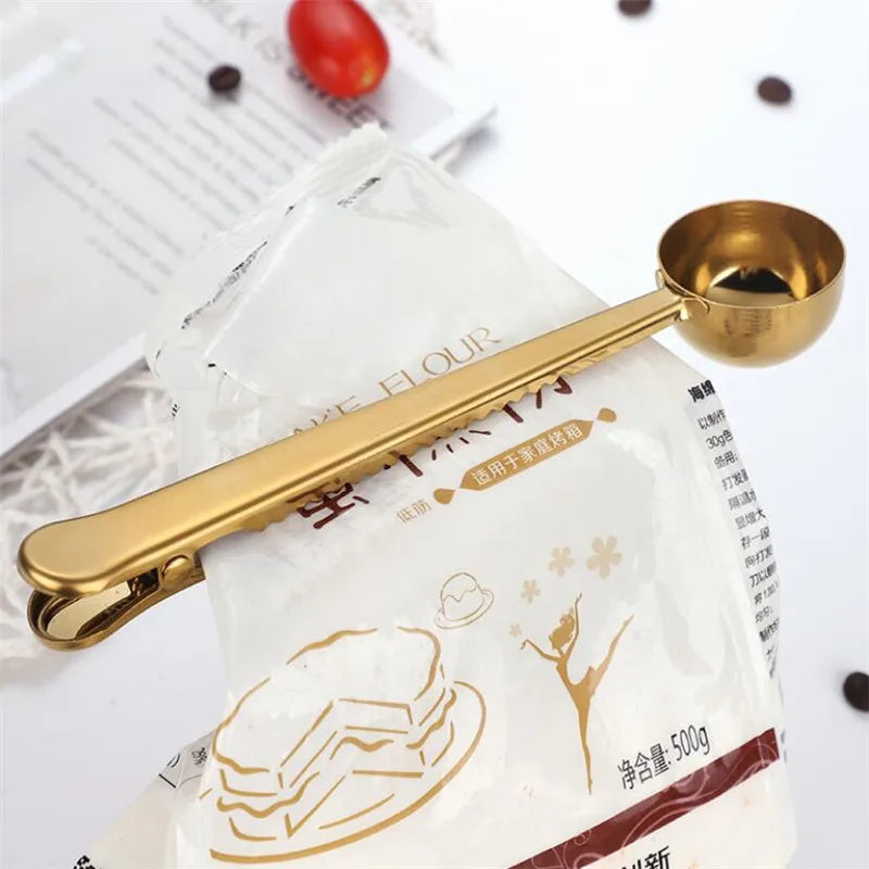 DecorBites™ 2-in-1 Stainless Steel Coffee Spoon & Sealing Clip - Gold Kitchen Accessory