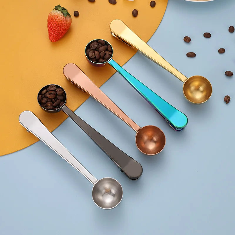 DecorBites™ 2-in-1 Stainless Steel Coffee Spoon & Sealing Clip - Gold Kitchen Accessory