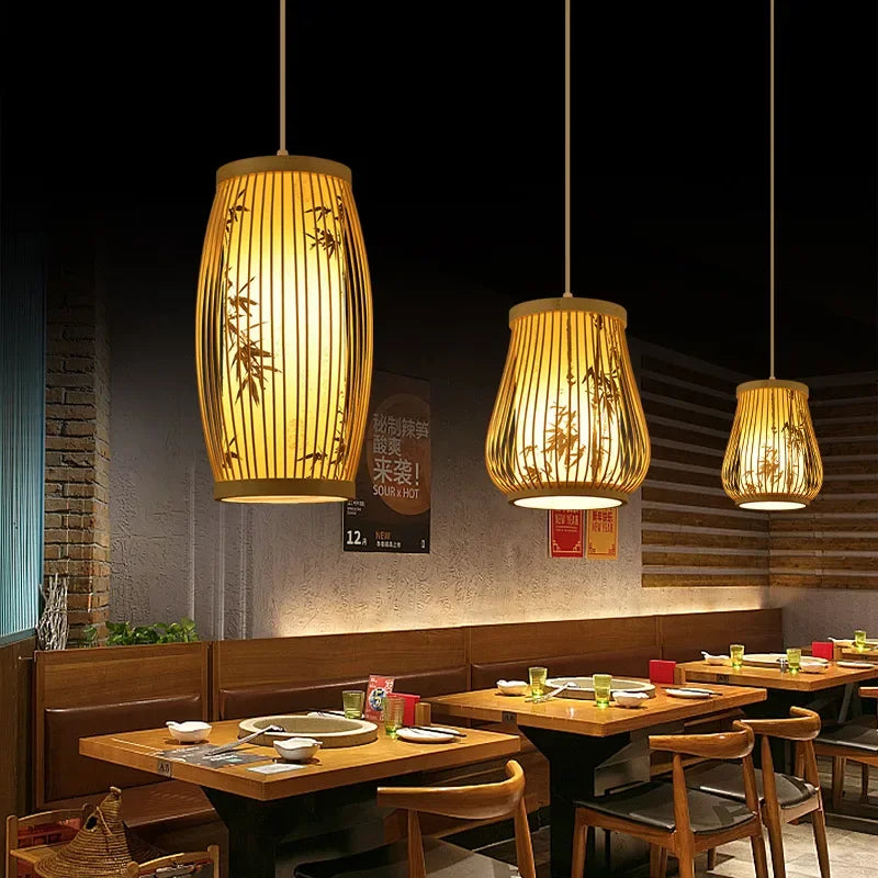 Bamboo Chandelier Teahouse Decor