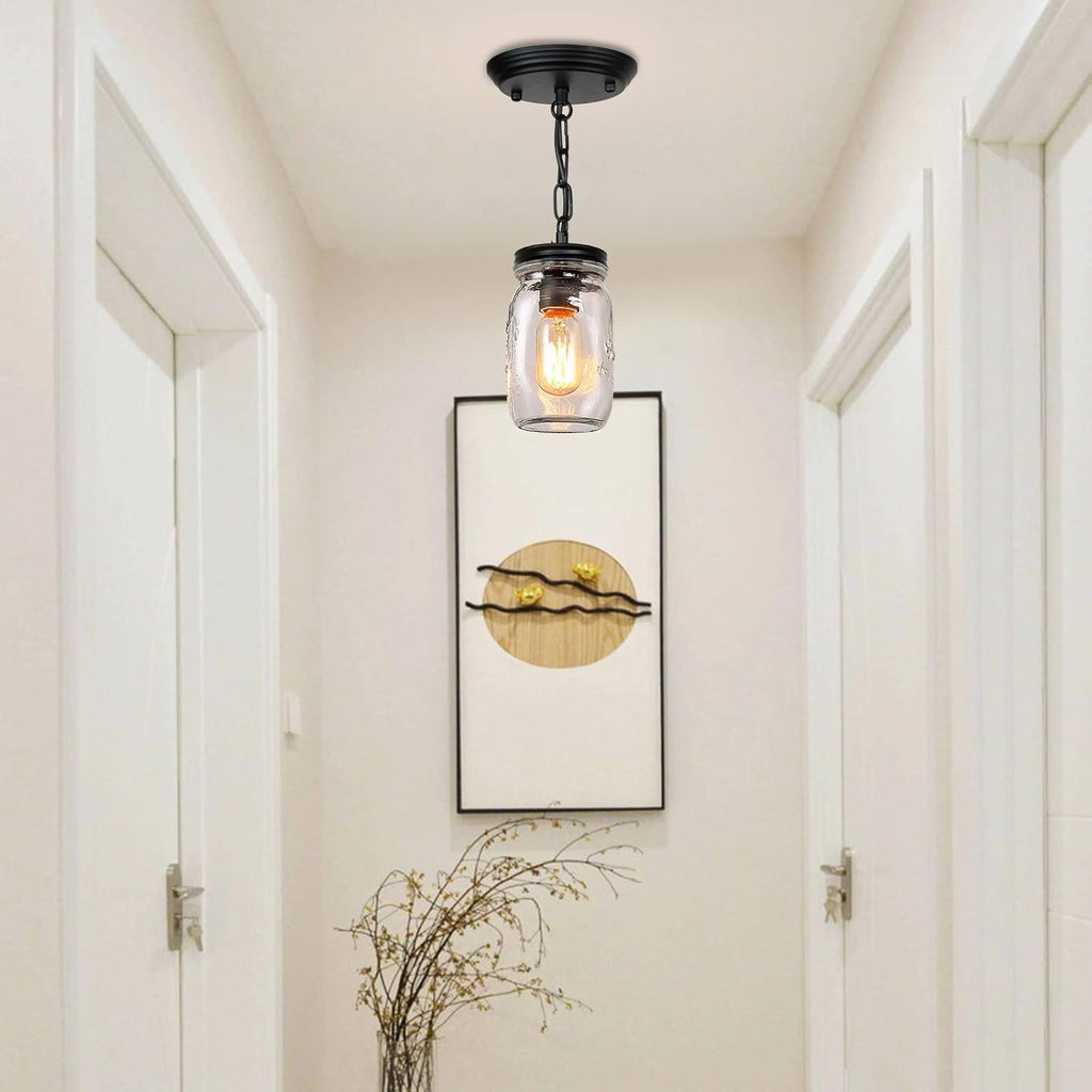 1 Light Glass Mason Jar Pendant Light Fixture
