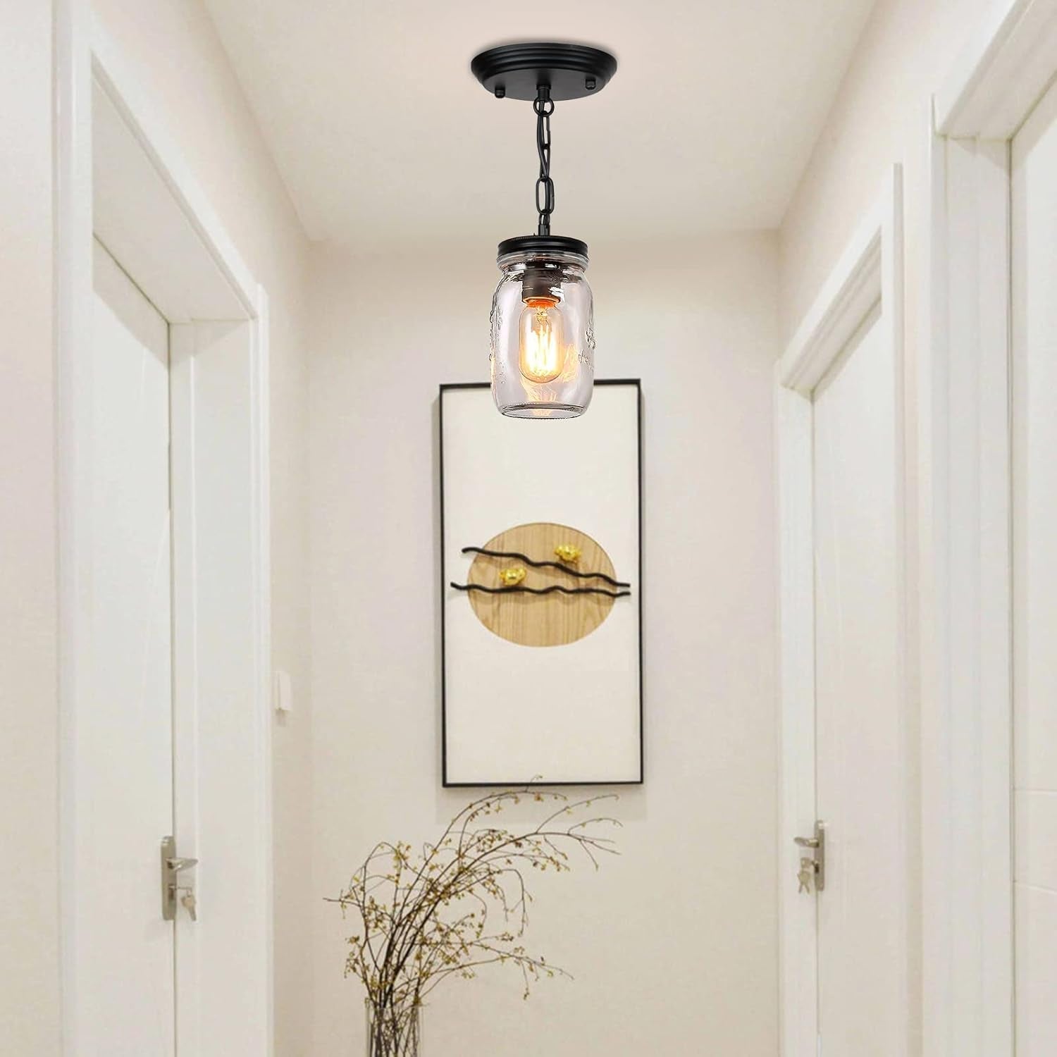 1 Light Glass Mason Jar Pendant Light Fixture