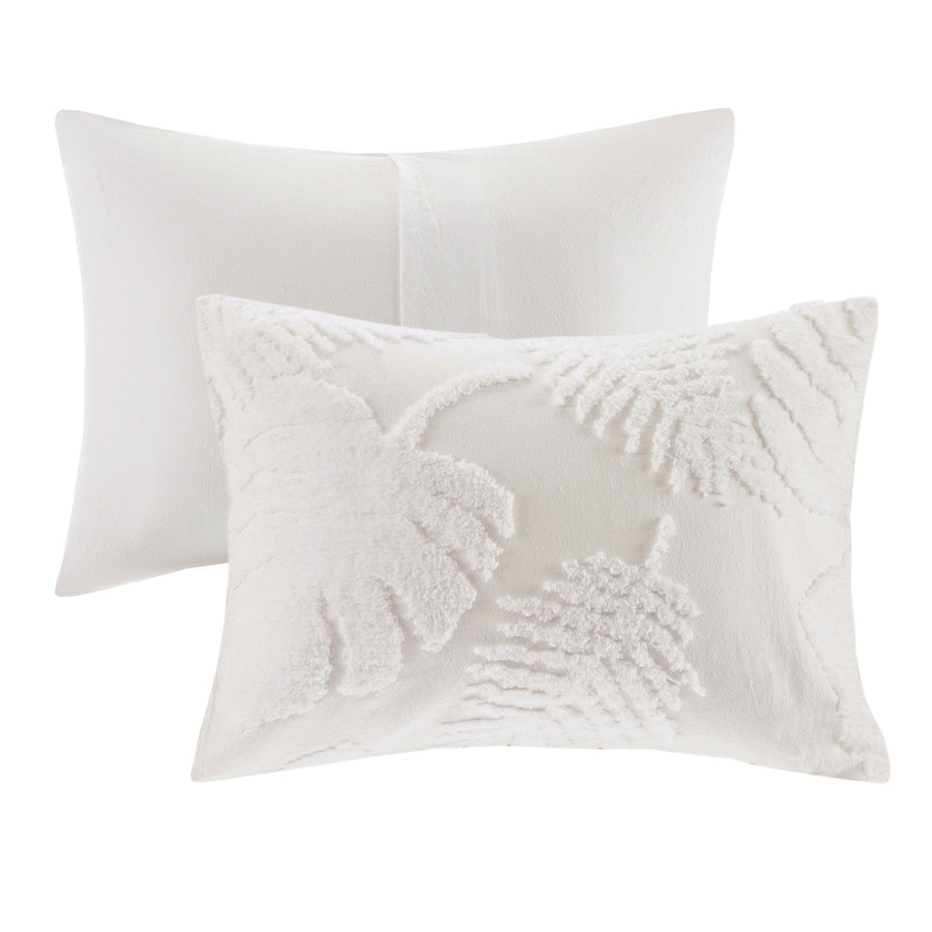 3 Piece Tufted Cotton Chenille Palm Comforter Set Off-White King/Cal King