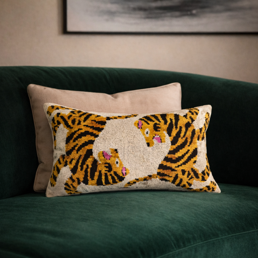 Bengali Silk Velvet Ikat Throw Pillow Cover 16 X 24