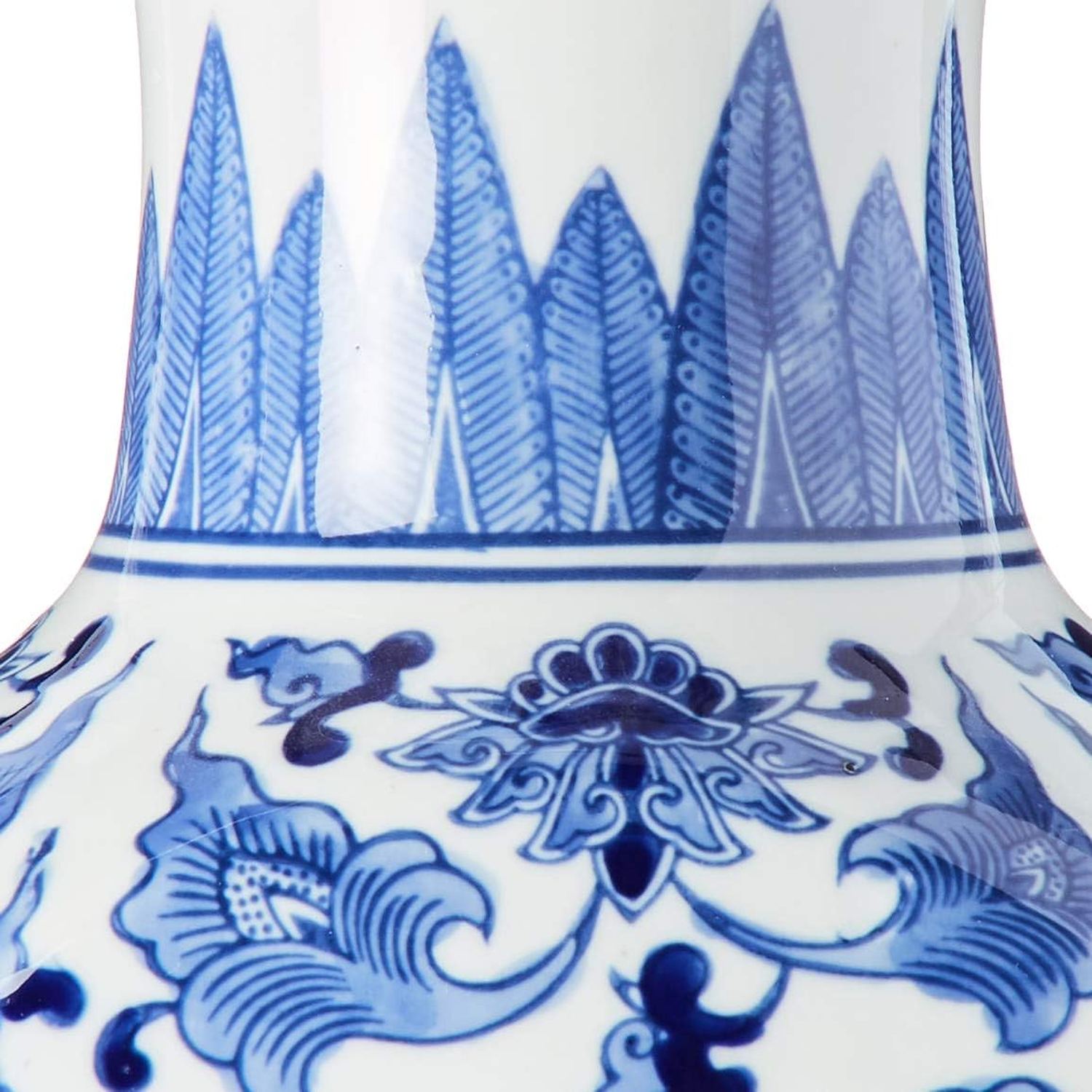14 Inch Ceramic Blue & White Chinoiserie Square Vase