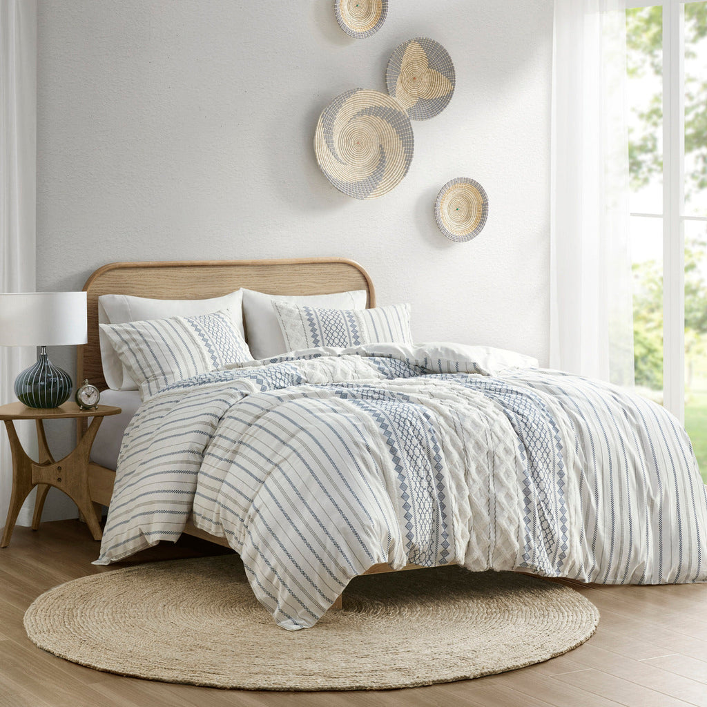 Full/Queen Cotton Printed Duvet Cover Set with Chenille