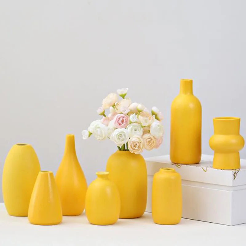 DecorBites™ Yellow Porcelain Flower Vase for Home Decor