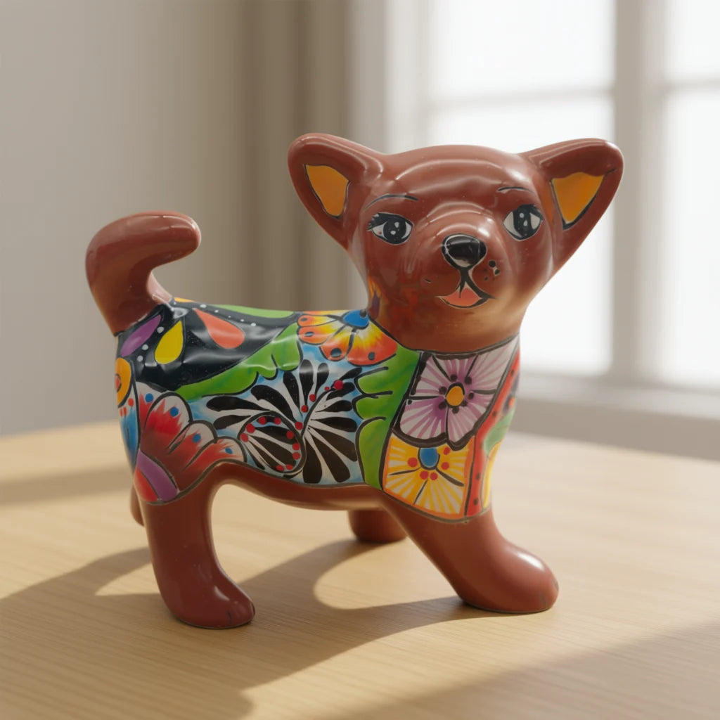 Talavera Chihuahua Dog Figurine | Handcrafted Mexican Art
