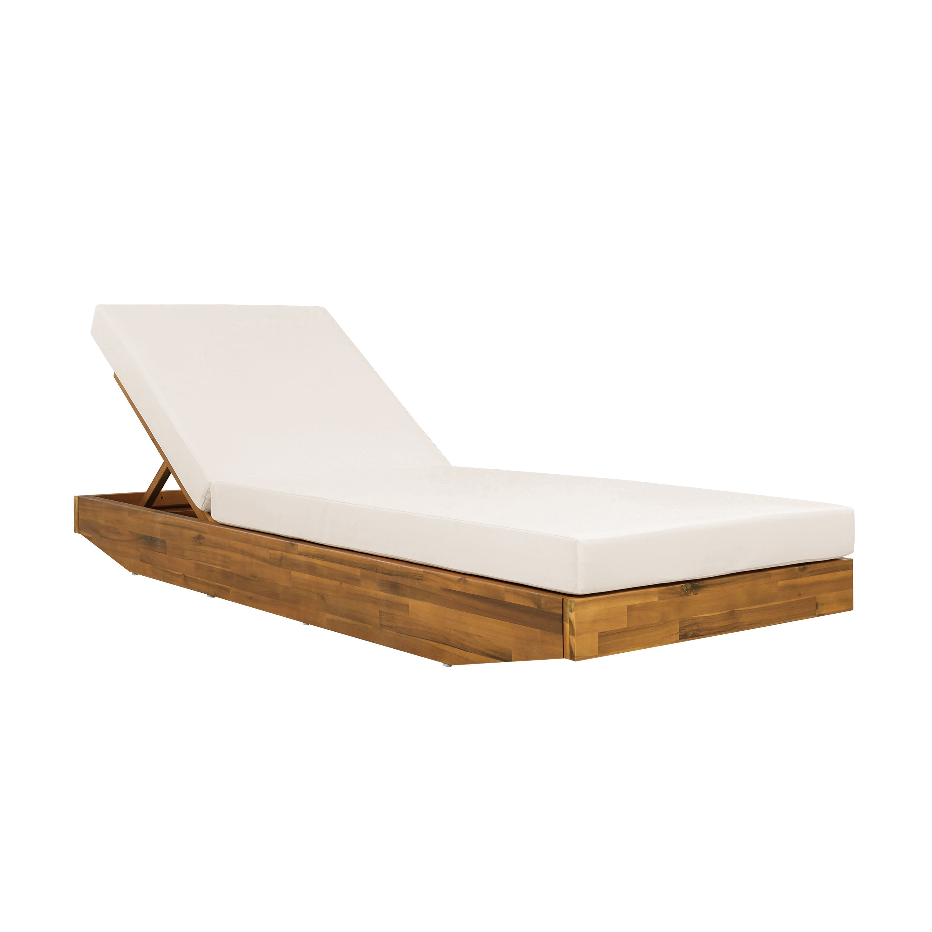 Acacia Wood Chaise Lounge with Cushion - Teak Finish
