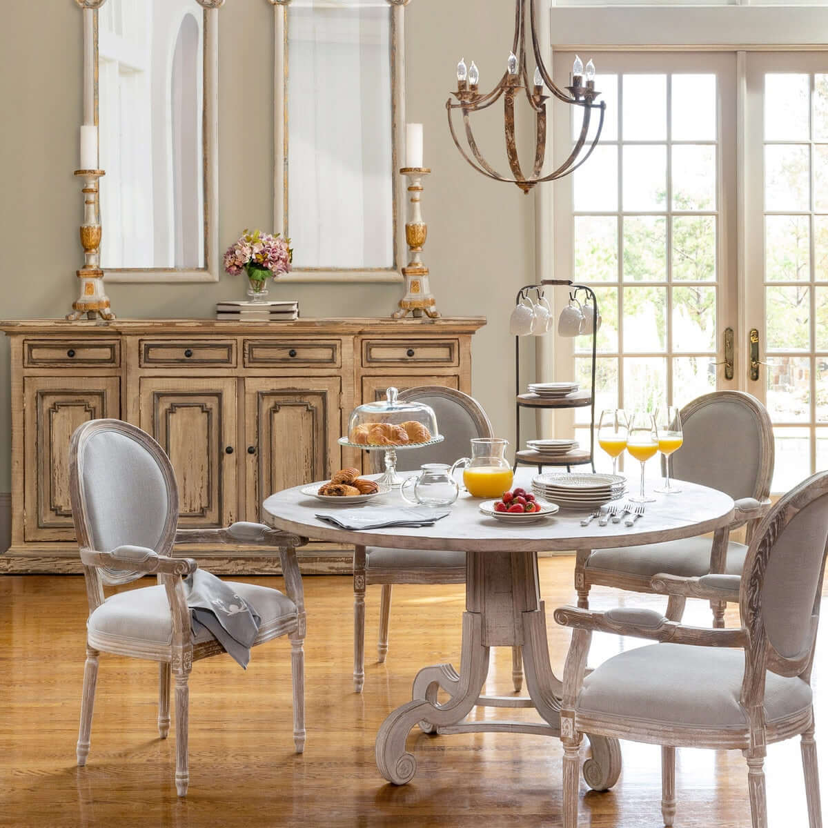 French Country Carved Wood Floor Mirror