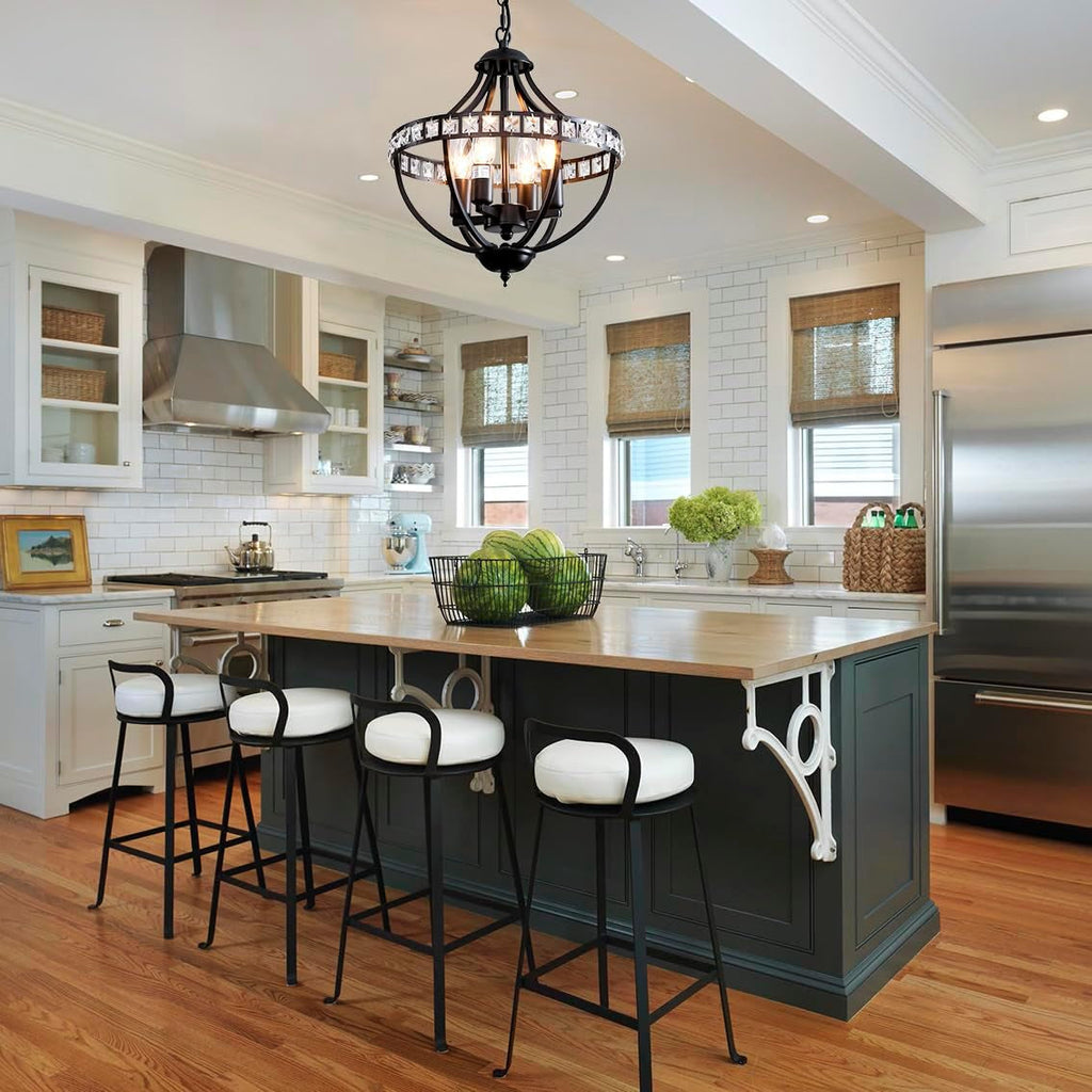 4-Light Black and Crystal Chandelier