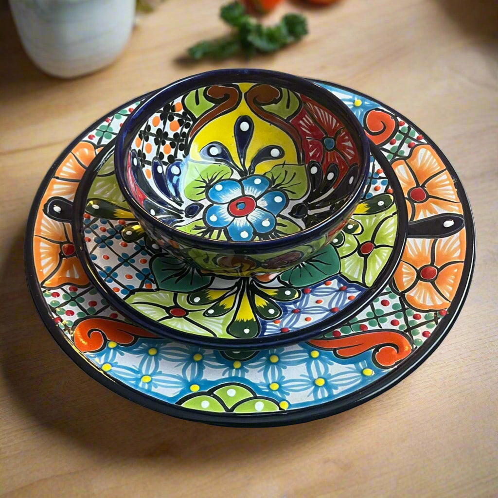 12-Piece Talavera Dinnerware Set | Handmade Mexican Ceramic Plates & Bowls